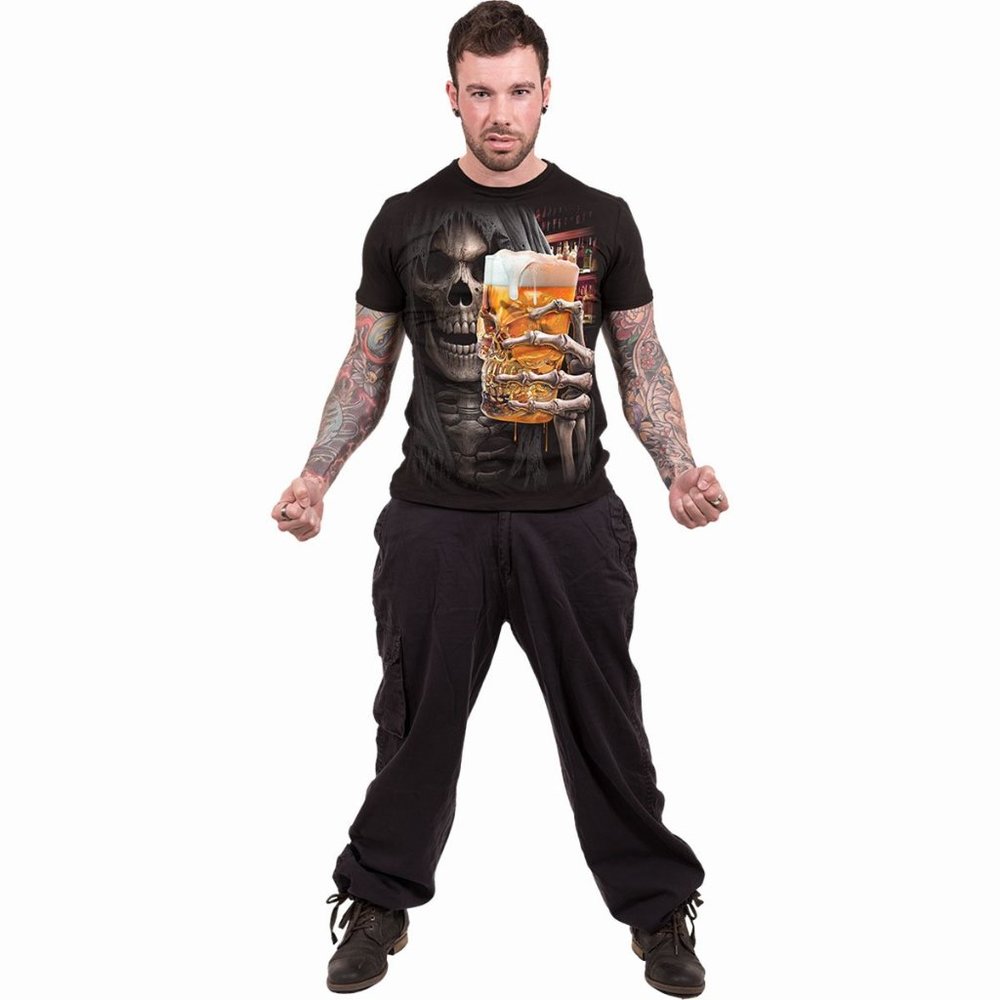 live loud gothic mens t shirt skull beer graphic - Picture 3 of 3